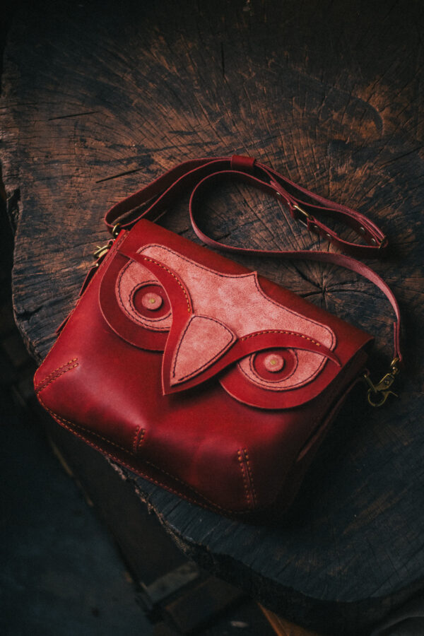 Burgandy Strauss Owl Messenger Bag (Ready-to-Ship)